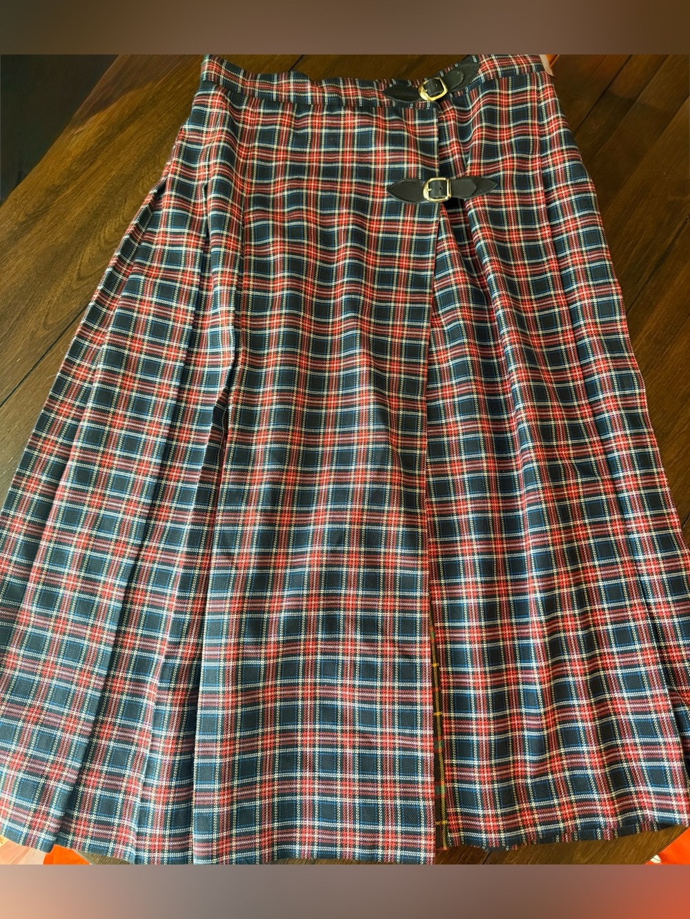 VTG Eagle's Eye Plaid Pleated Maxi Kilt Skirt Buckle Dark Academia Tartan